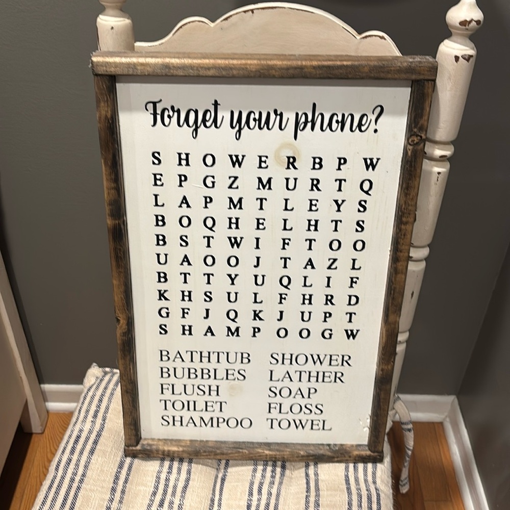 Forget Your Phone - Word Search Sign - Bathroom Sign - Funny Bathroom Sign